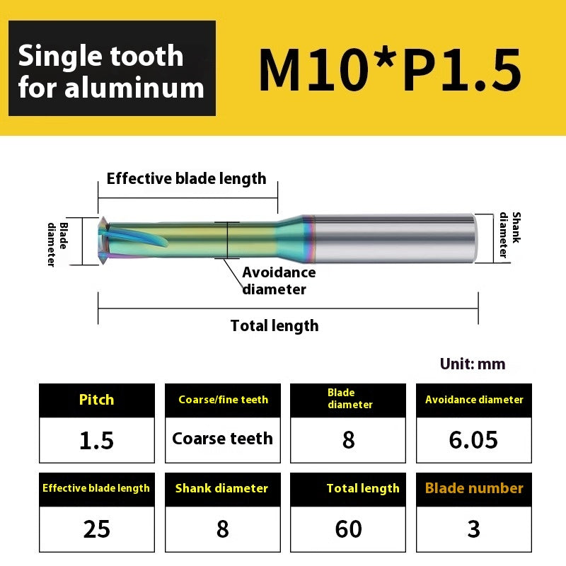 2135-65° aluminum with colorful thread milling cutter lengthened single tooth three-tooth full thread machining center tungsten carbide milling cutter M3M4M5 Shandong Denso Pricision Tools Co.,Ltd.